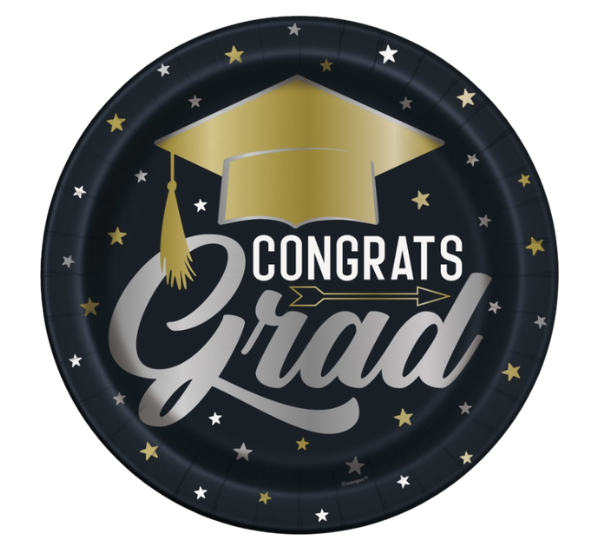 Stars & Caps Graduation Round 9" Dinner Plates 8ct