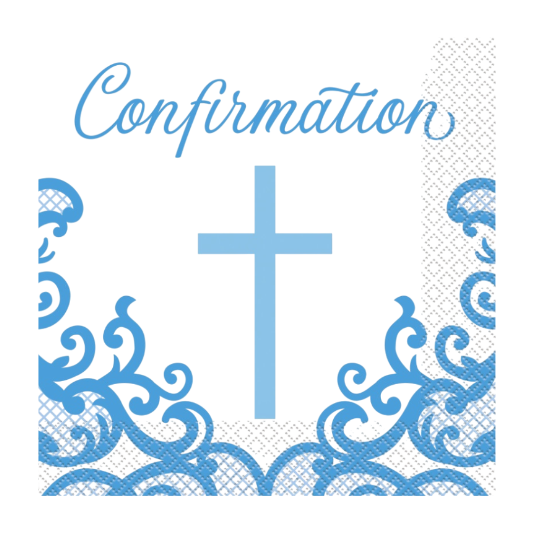 Fancy Blue Cross Confirmation Luncheon Napkins 16ct