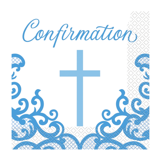 Fancy Blue Cross Confirmation Luncheon Napkins 16ct