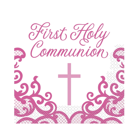 Fancy Pink Cross First Holy Communion Luncheon Napkins 16ct