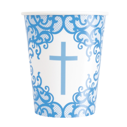 Fancy Blue Cross 9oz Paper Cups 8ct