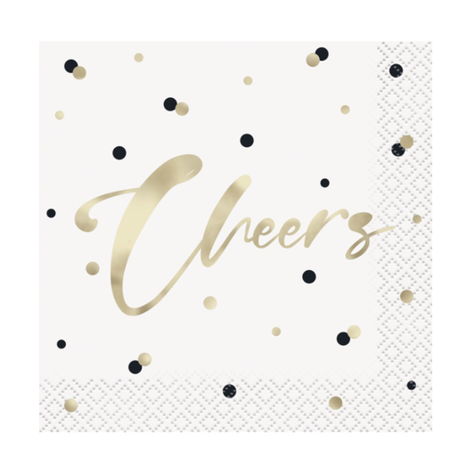 Gold Happy Birthday "Cheers" Beverage Napkins 16ct - Foil Stamping