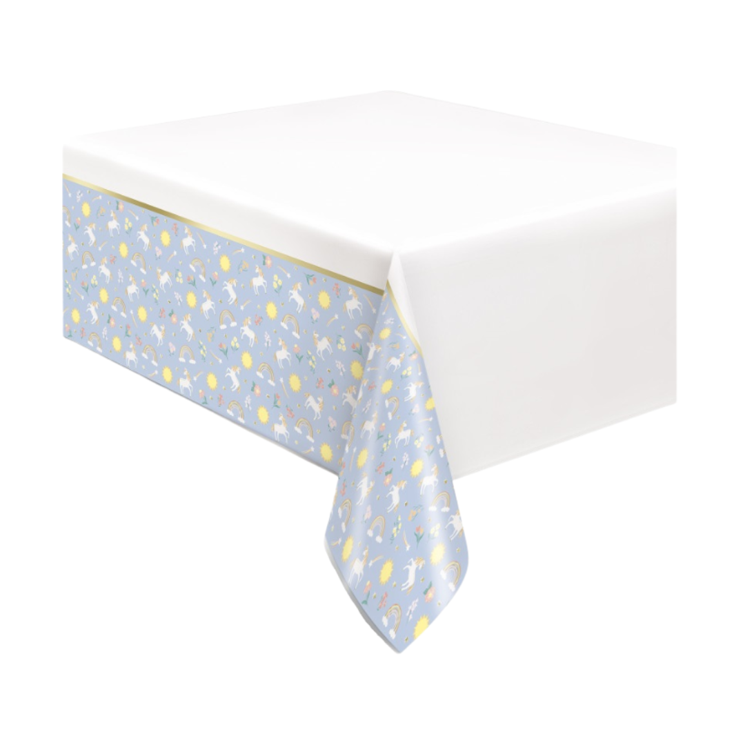 Dainty Unicorn Rectangular Foil Table Cover 54" x 84" - Short Fold
