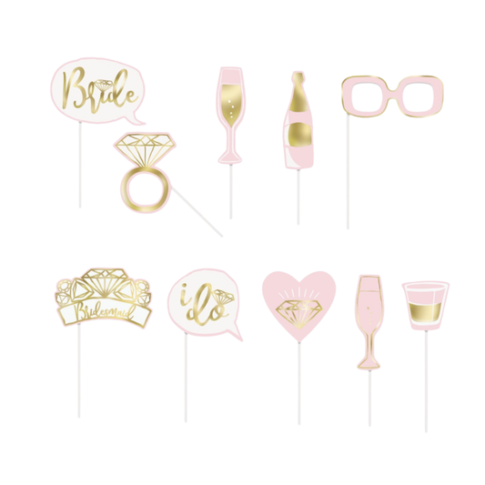 Pink and Gold Foil Bachelorette Party Photo Booth Props 10ct