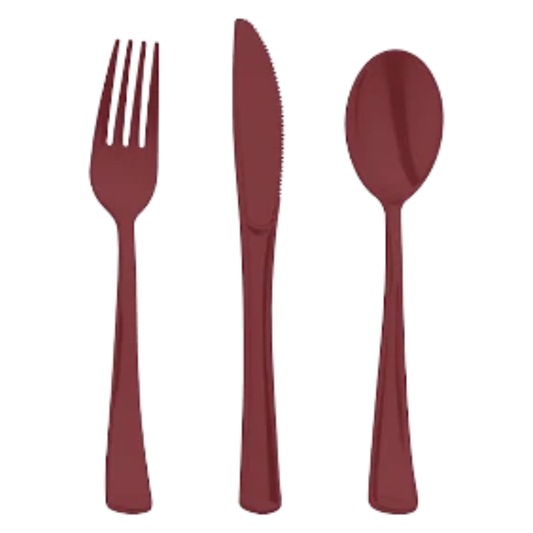 150ct Burgundy Party Cutlery Set