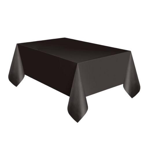 Midnight Black Solid Rectangular Plastic Table Cover 54" x 108" - Short Fold
