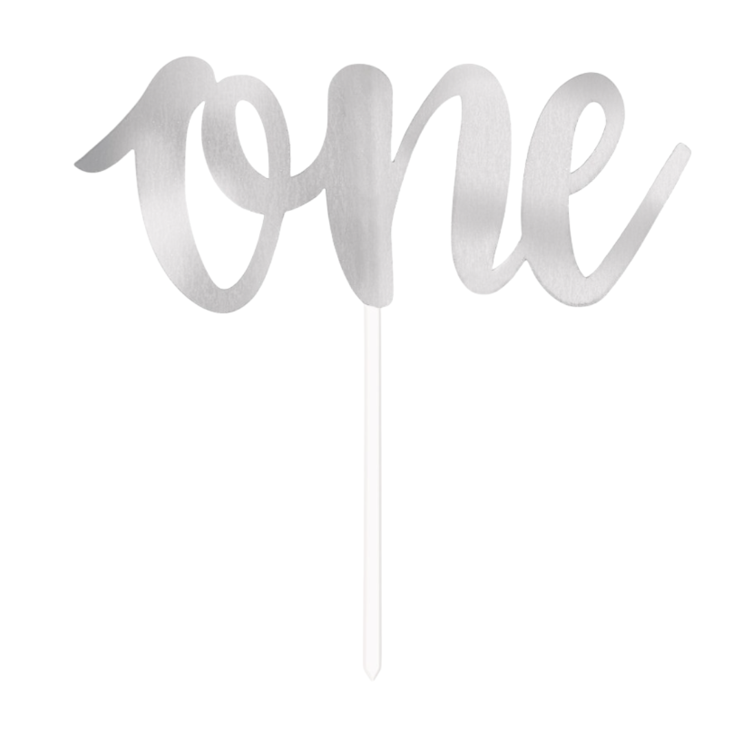 Silver Foil Script "One" Cake Topper