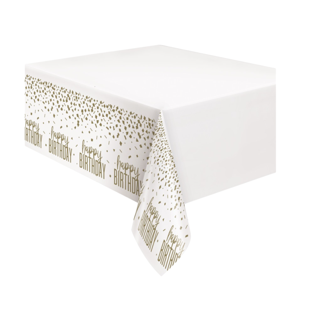 Confetti Gold Birthday Plastic Table Cover 54"x 84"