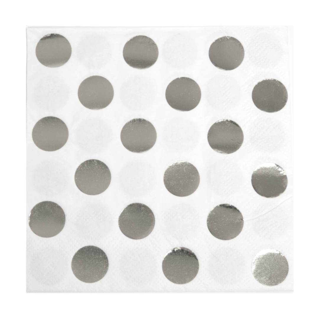 Silver Foil Dots Beverage Napkins 16ct - Foil Stamping