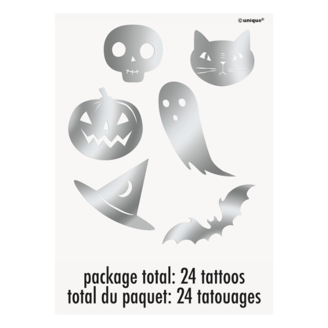 Silver Foil Halloween Tattoos 24ct