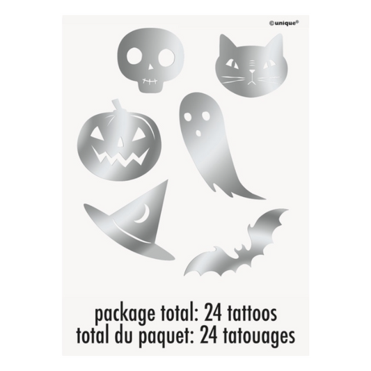 Silver Foil Halloween Tattoos 24ct