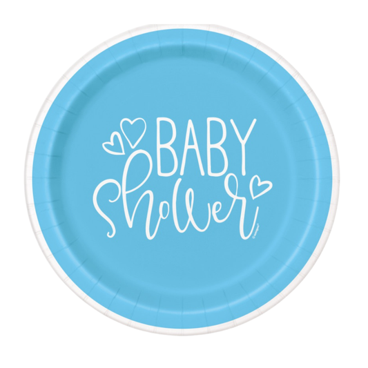 Blue Hearts Baby Shower Round 9" Dinner Plates 8ct