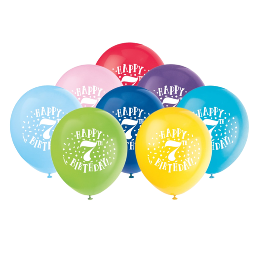 Fun Happy 7th Birthday 12" Latex Balloons 8ct