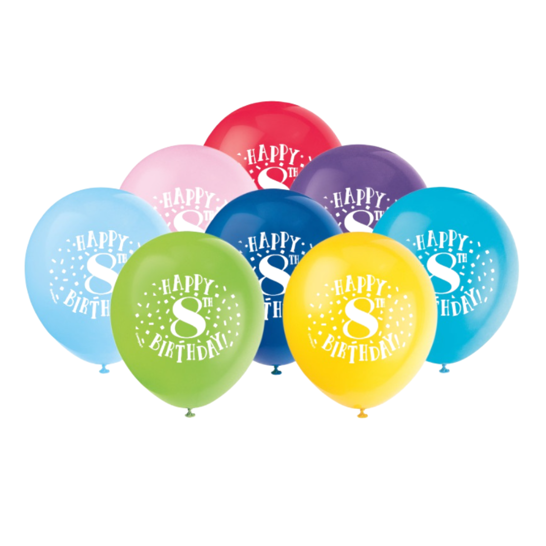 Fun Happy 8th Birthday 12" Latex Balloons 8ct