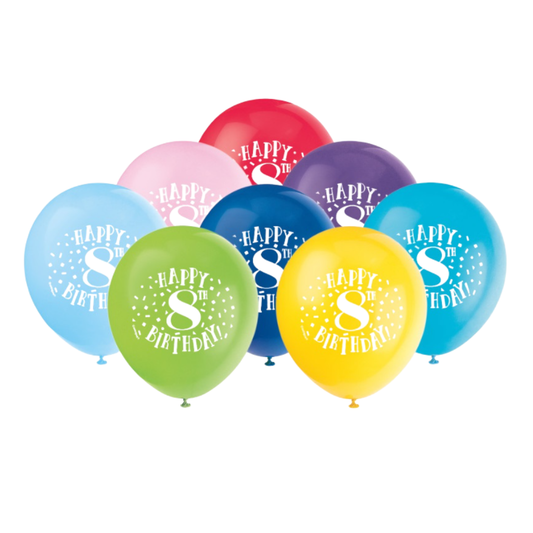 Fun Happy 8th Birthday 12" Latex Balloons 8ct