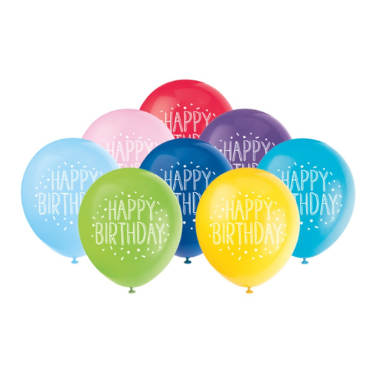 Fun Happy Birthday 12" Latex Balloons 8ct