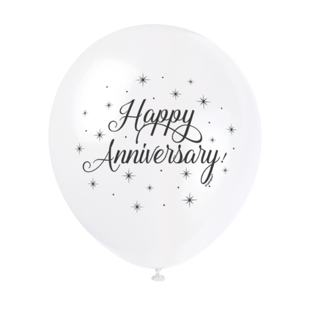 White Happy Anniversary 12" Latex Balloons 8ct