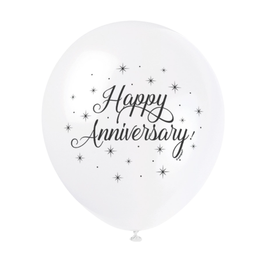 White Happy Anniversary 12" Latex Balloons 8ct