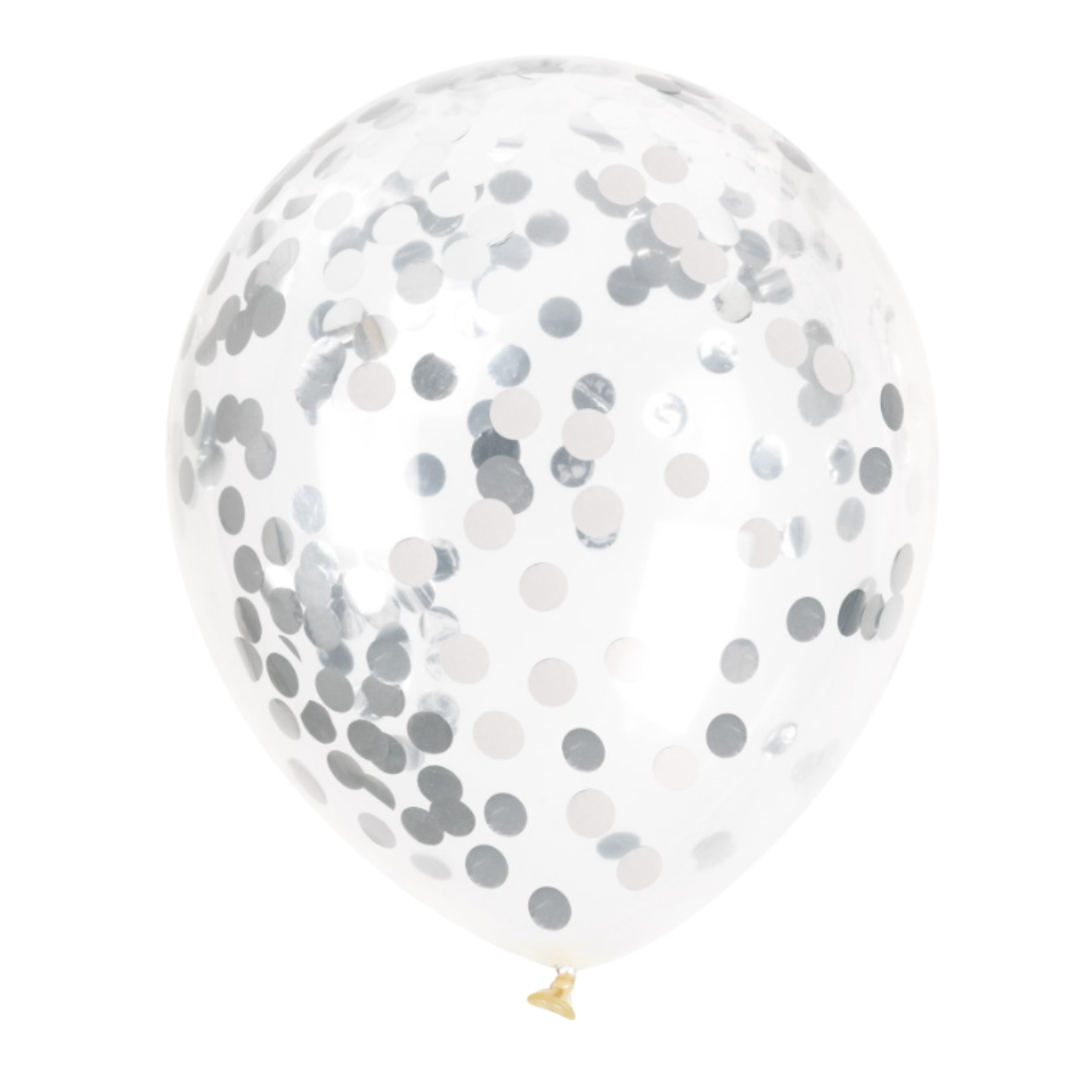 Silver Foil Confetti Filled 12" Clear Latex Balloons 6ct