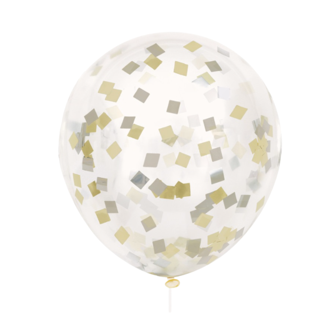 Clear Latex 12" Balloons with Gold & Silver Foil Confetti 6ct