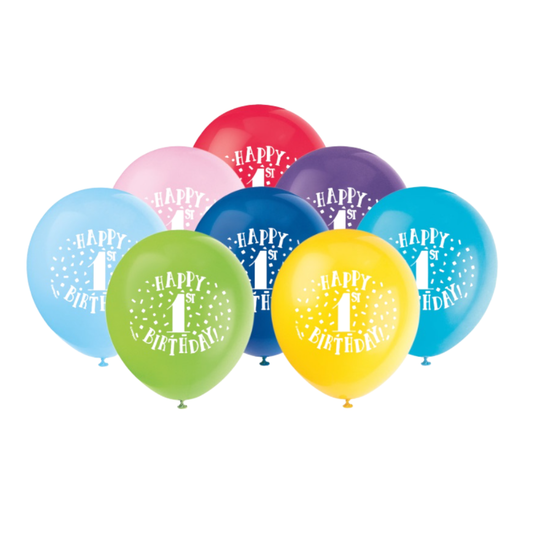 Fun Happy 1st Birthday 12" Latex Balloons 8ct