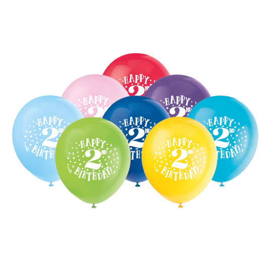 Fun Happy 2nd Birthday 12" Latex Balloons 8ct