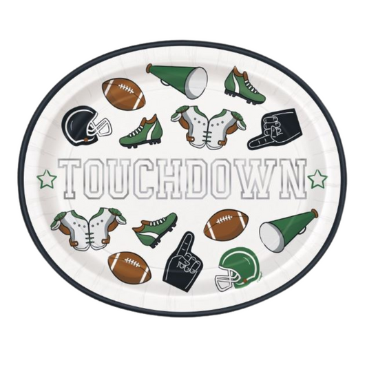 Game Face Football "Touchdown" Oval 12" Plates 8ct - Foil Stamping