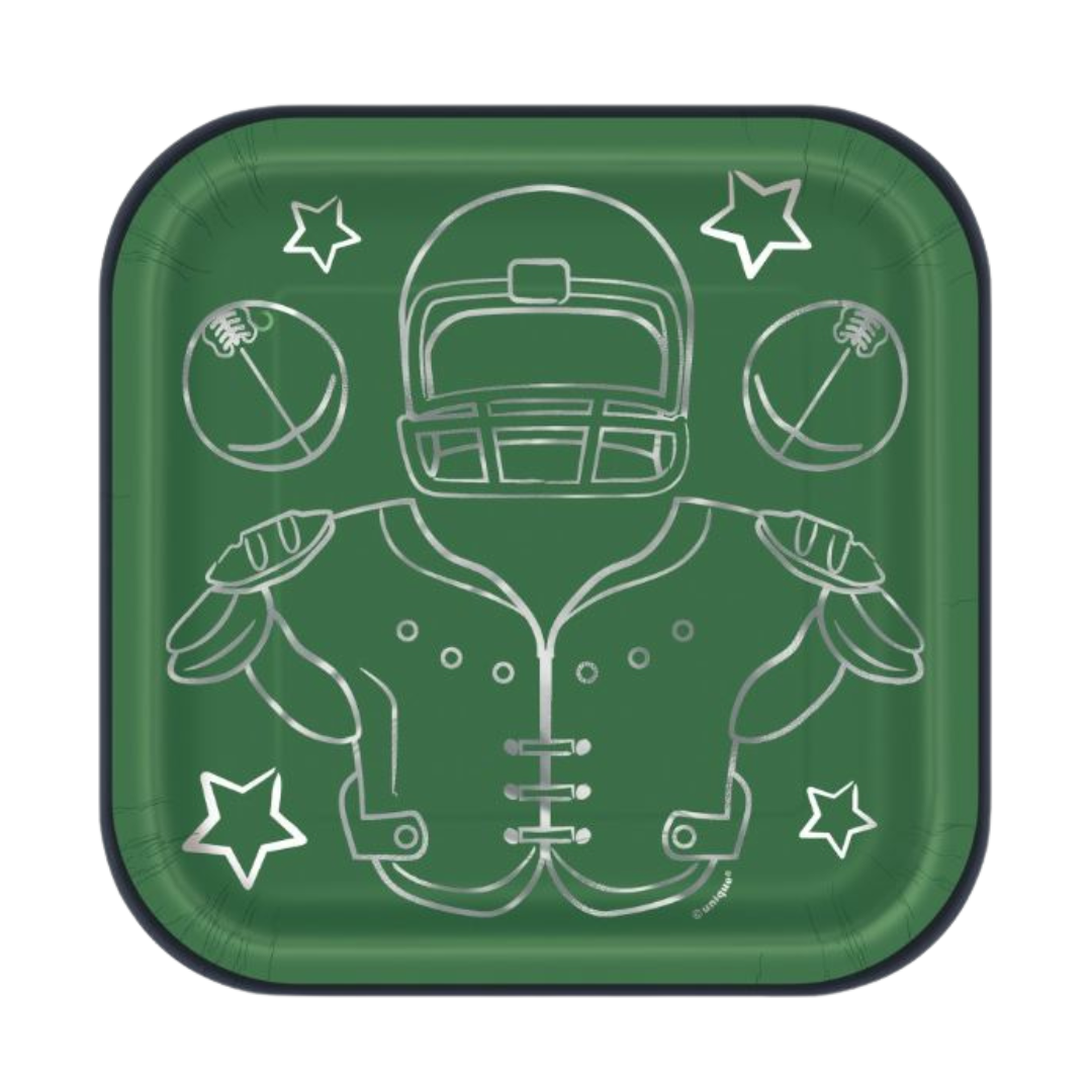 Game Face Football Square 7" Dessert Plates 8ct - Foil Stamping