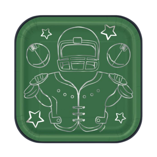 Game Face Football Square 7" Dessert Plates 8ct - Foil Stamping