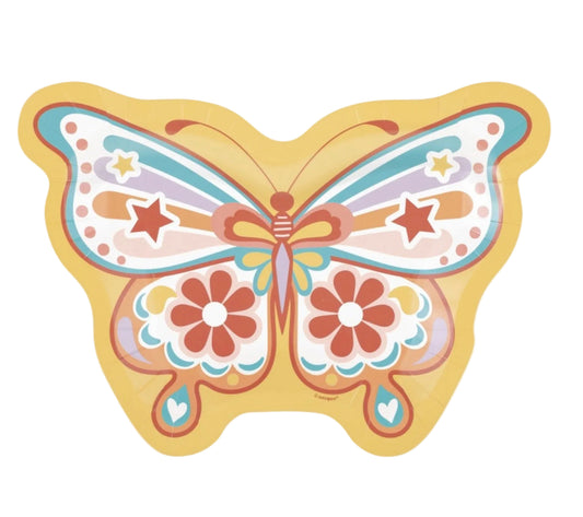 Rainbow Roller Skate Butterfly Shaped 10.25" Plates  8ct
