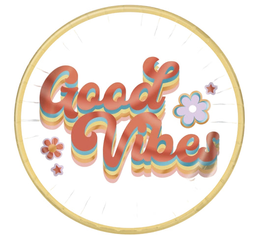 Rainbow Roller Skate "Good Vibes" Round 9" Dinner Plates  8ct - Foil Board