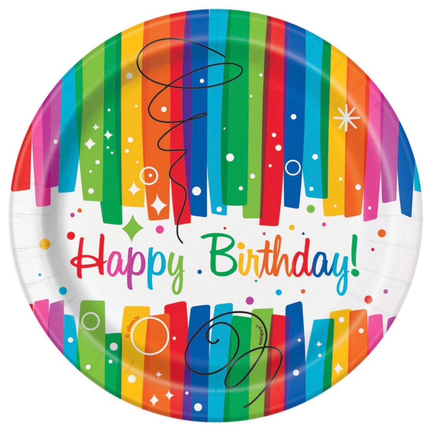 Rainbow Ribbons Birthday Round 7" Dessert Plates  8ct
