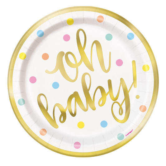 Gold Baby Shower 9" Plates
