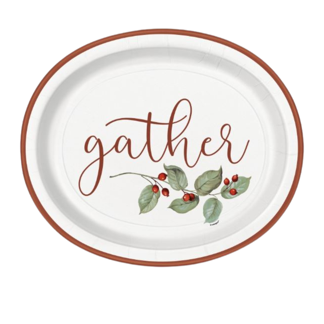 Fall Flair Thanksgiving "Gather" 12" Oval Plates 8ct