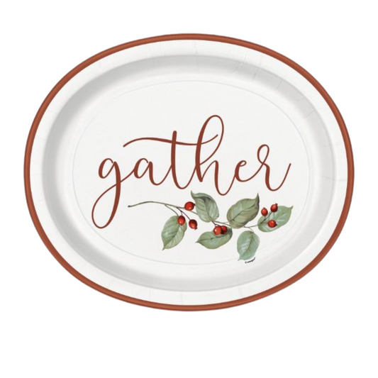 Fall Flair Thanksgiving "Gather" 12" Oval Plates 8ct