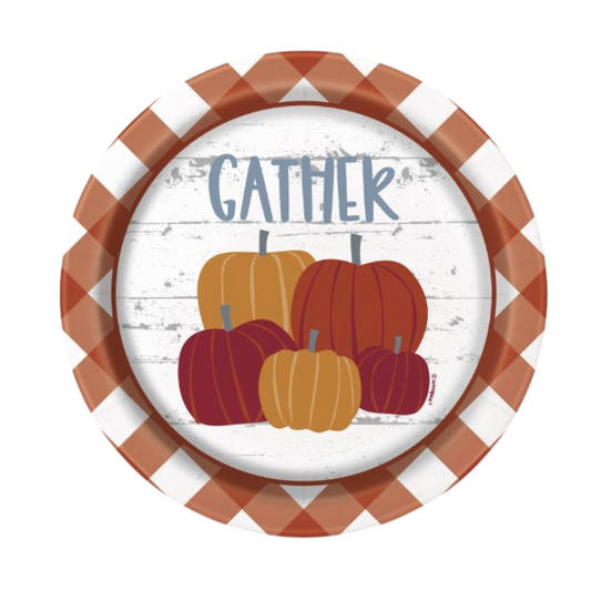 Pumpkin & Gingham Round 7" Dessert Plates 8ct