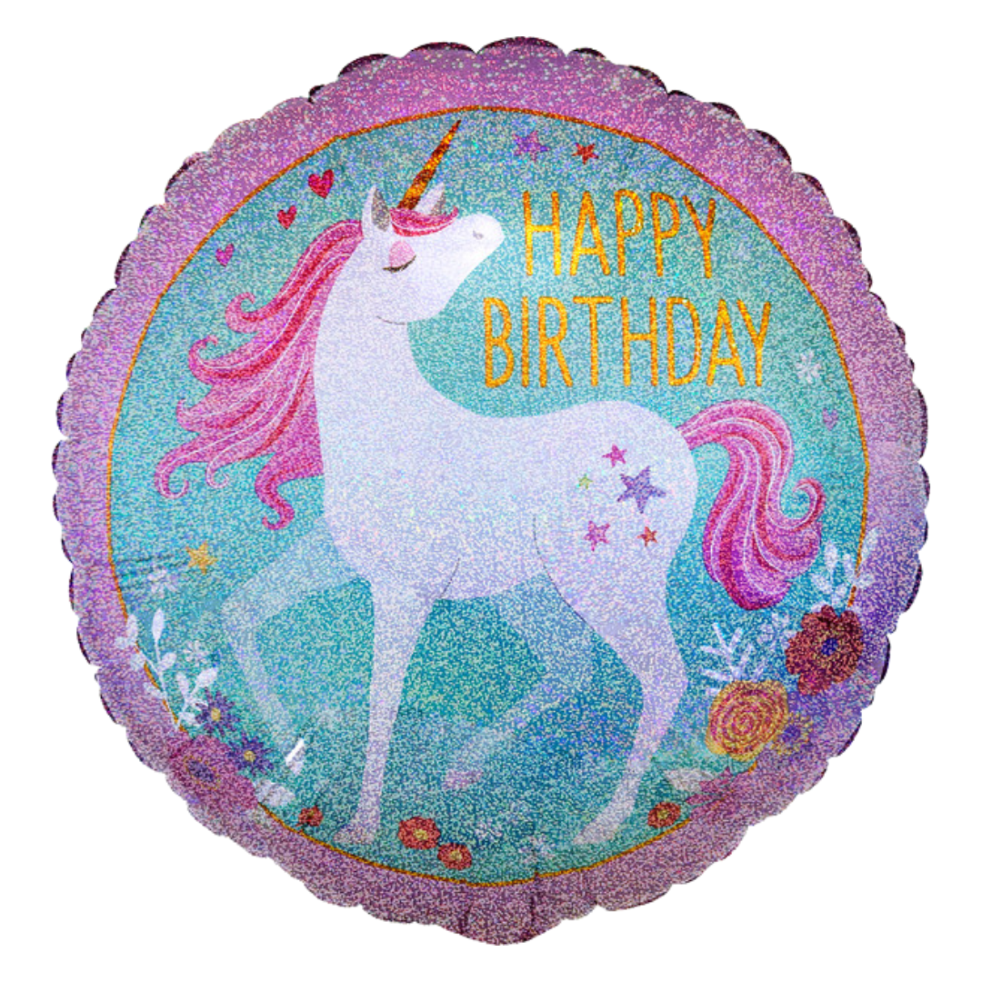 18"A Happy Birthday Magical Unicorn Holographic Pkg (5 count)