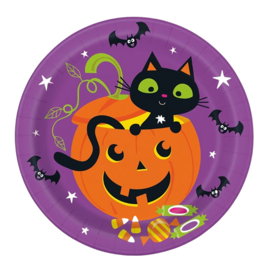 Cat & Pumpkin Round 9" Dinner Plates 8ct