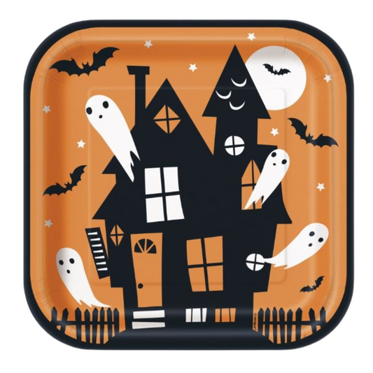Happy Haunting Halloween Square 9" Dinner Plates 8ct