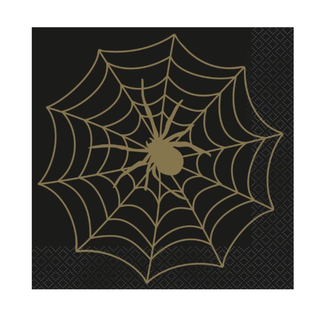 Black & Gold Spider Web Luncheon Napkins 16ct
