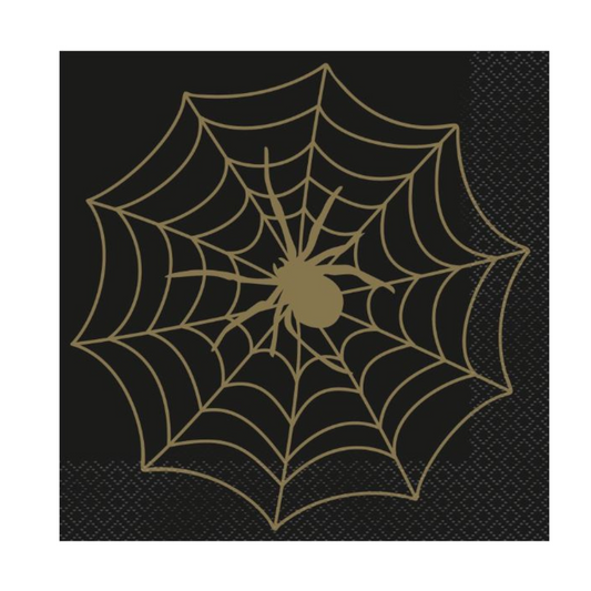 Black & Gold Spider Web Luncheon Napkins 16ct