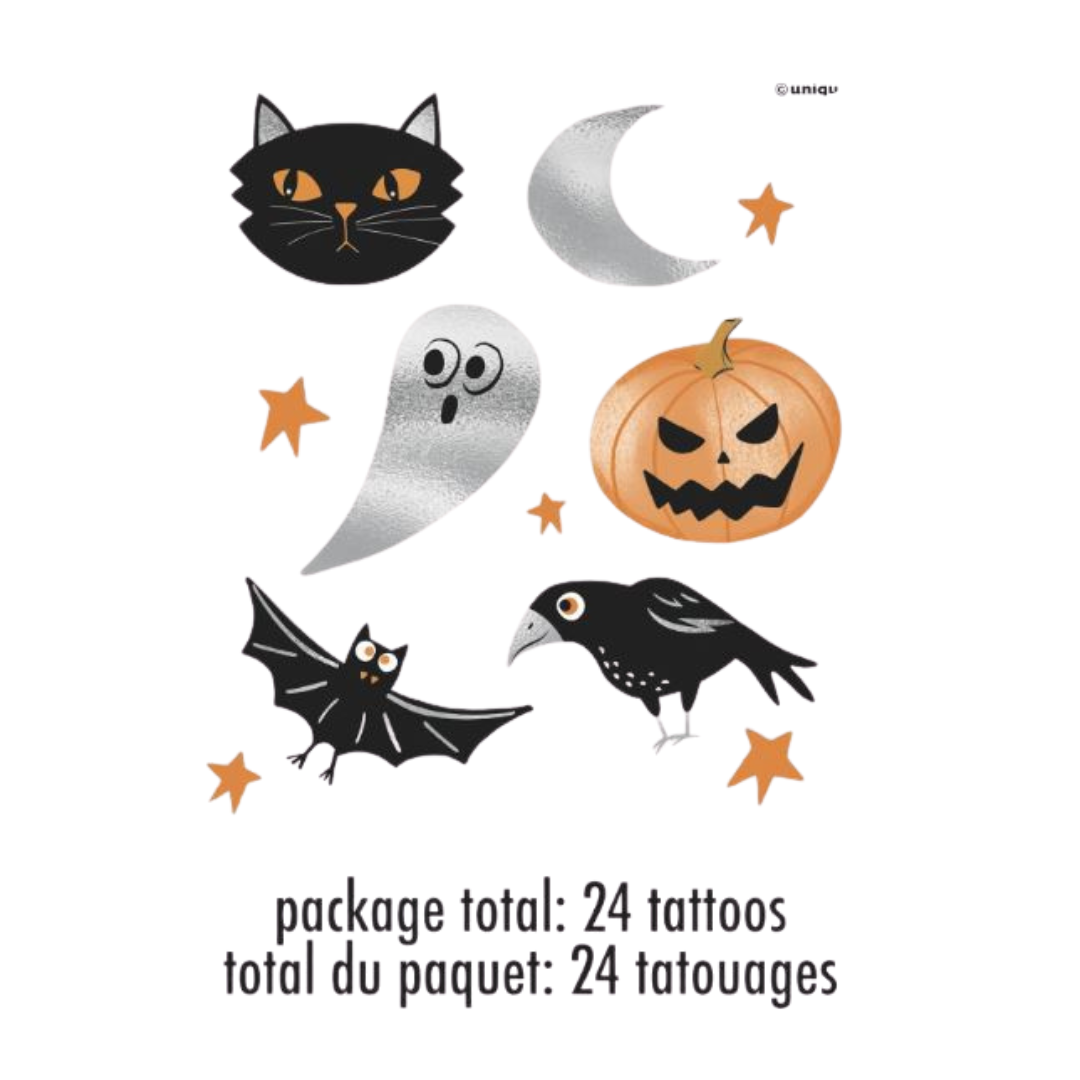 Bats & Boos Halloween Silver Foil Tattoos 24ct
