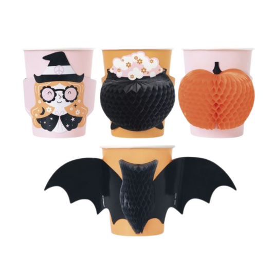 Groovy Halloween 9oz Paper Cups with Shaped Themed Pop-Outs 4ct