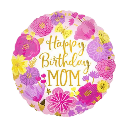 18" Happy Birthday Mom Flowers & Butterflies