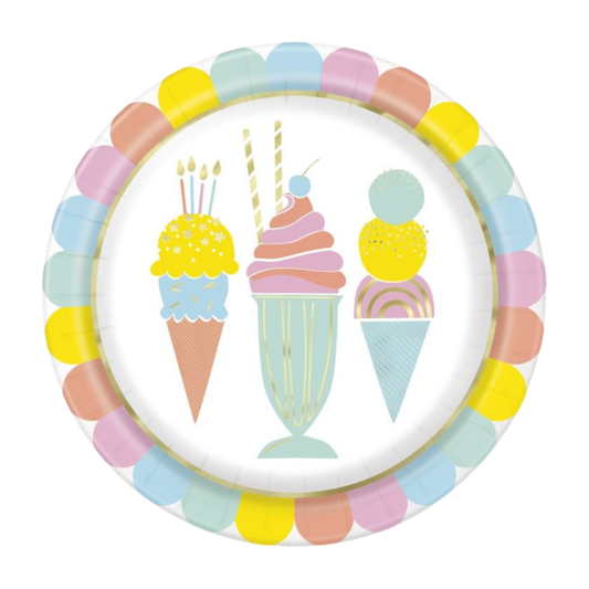 Pastel Ice Cream Round 9" Dinner Plates 8ct - Foil Stamping