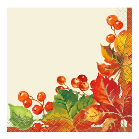 Berries & Leaves Fall Beverage Napkins 16ct