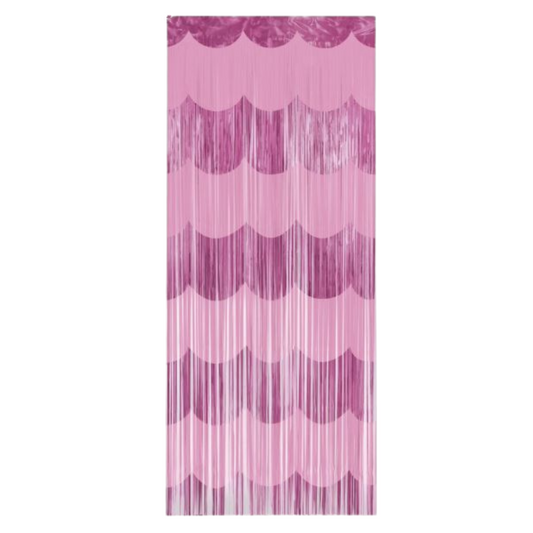 Pink Scalloped Foil Fringe Door Curtain 3.25 ft x 6.5 ft