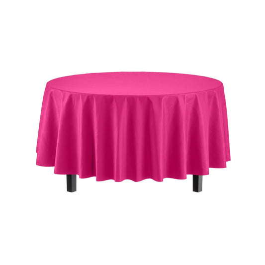 Round Hot Pink Plastic Table Cover