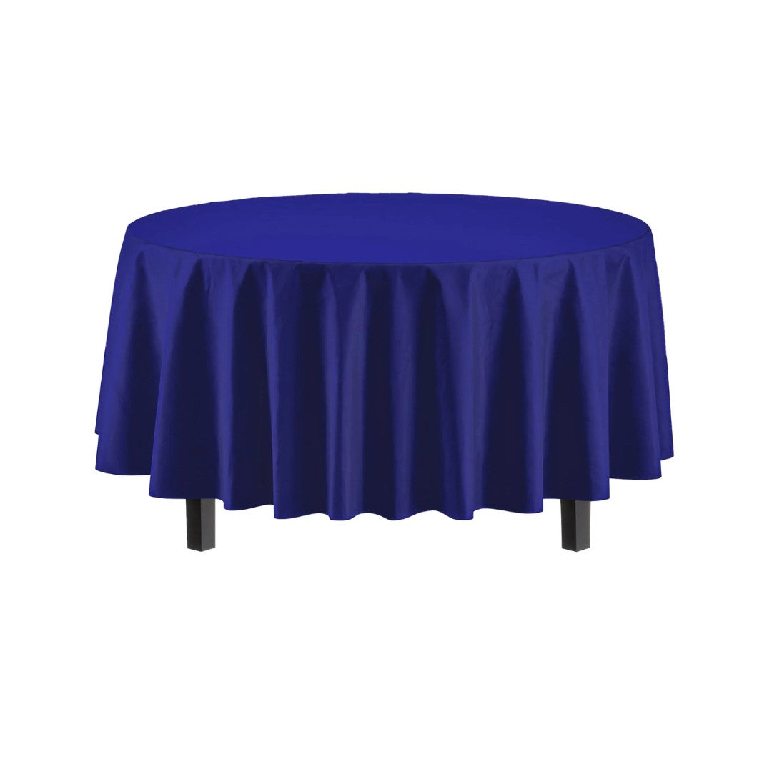 Round Navy Blue Plastic Table Cover