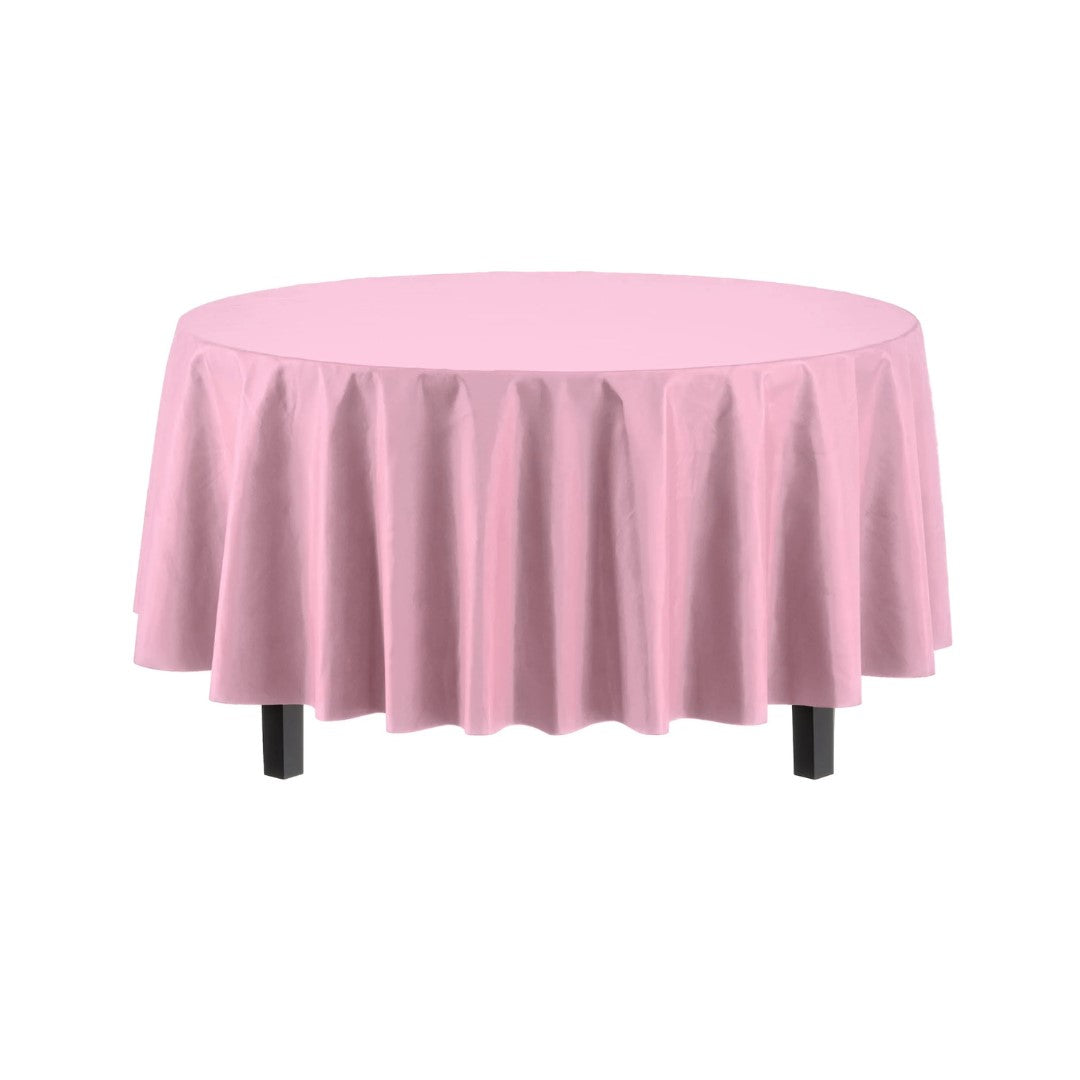 Round Pink Plastic Table Cover